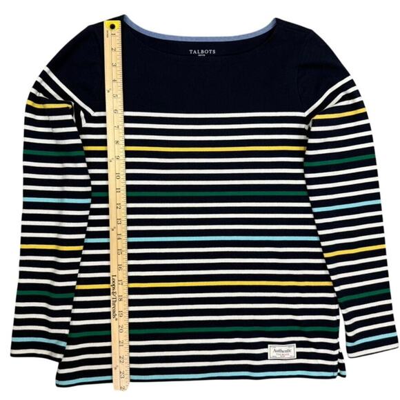Talbots Navy Stripe Cotton Long Sleeve Tee Top - Size Small Petite - Preppy - Picture 9 of 9